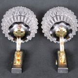 Maison Arlus Pair of brass and black wall sconces, France Mid-Century