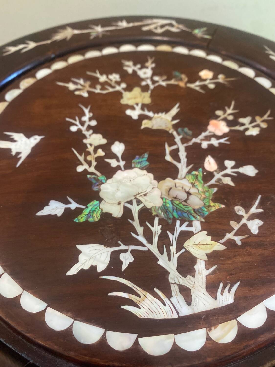 Mother-of-pearl inlay stool