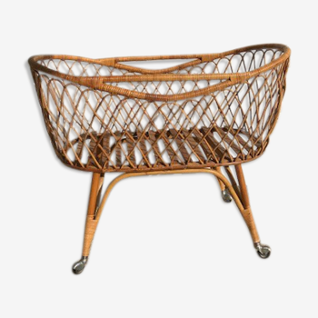 Vintage rattan cradle from the 1950
