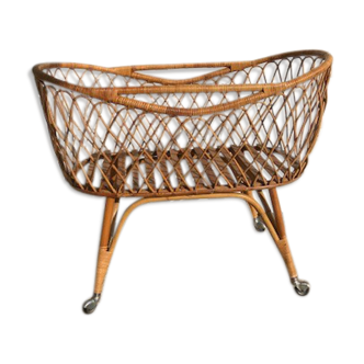 Vintage rattan cradle from the 1950
