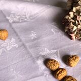 Old linen tablecloth and lilac-tinted silk