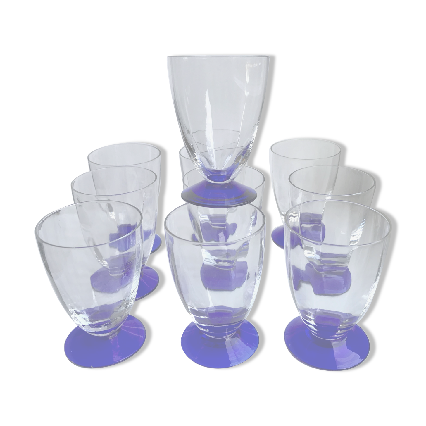 Set of 10 blue foot glasses 60/70