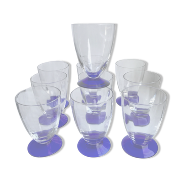 Lot de 10 verres à pieds bleus années 60-70