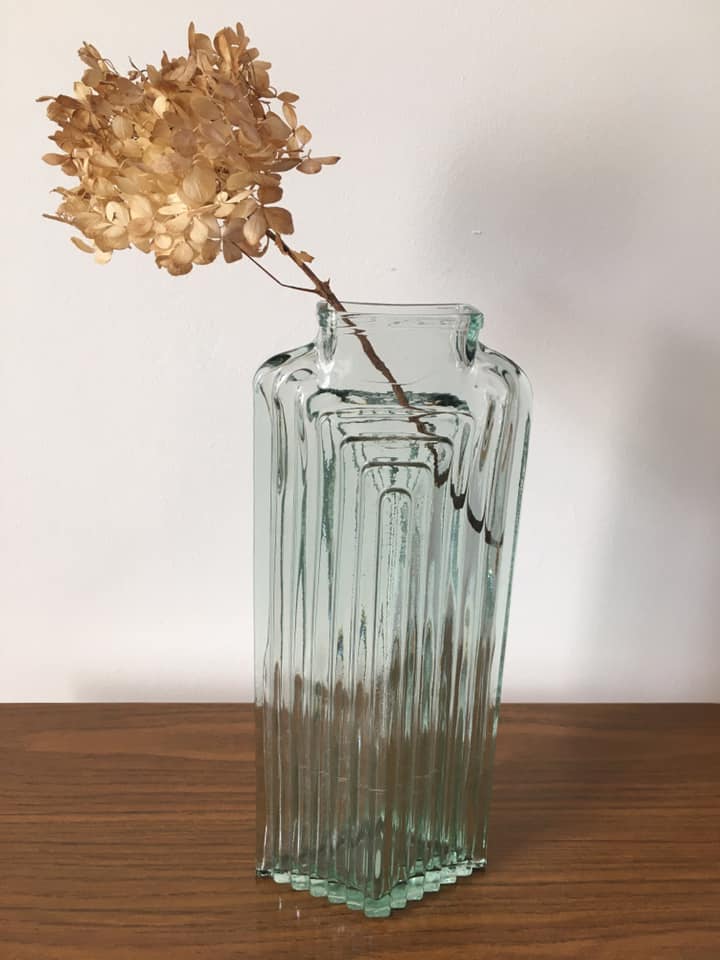 Large art-deco glass vase San Miguel (Spain). Handmade (original label)