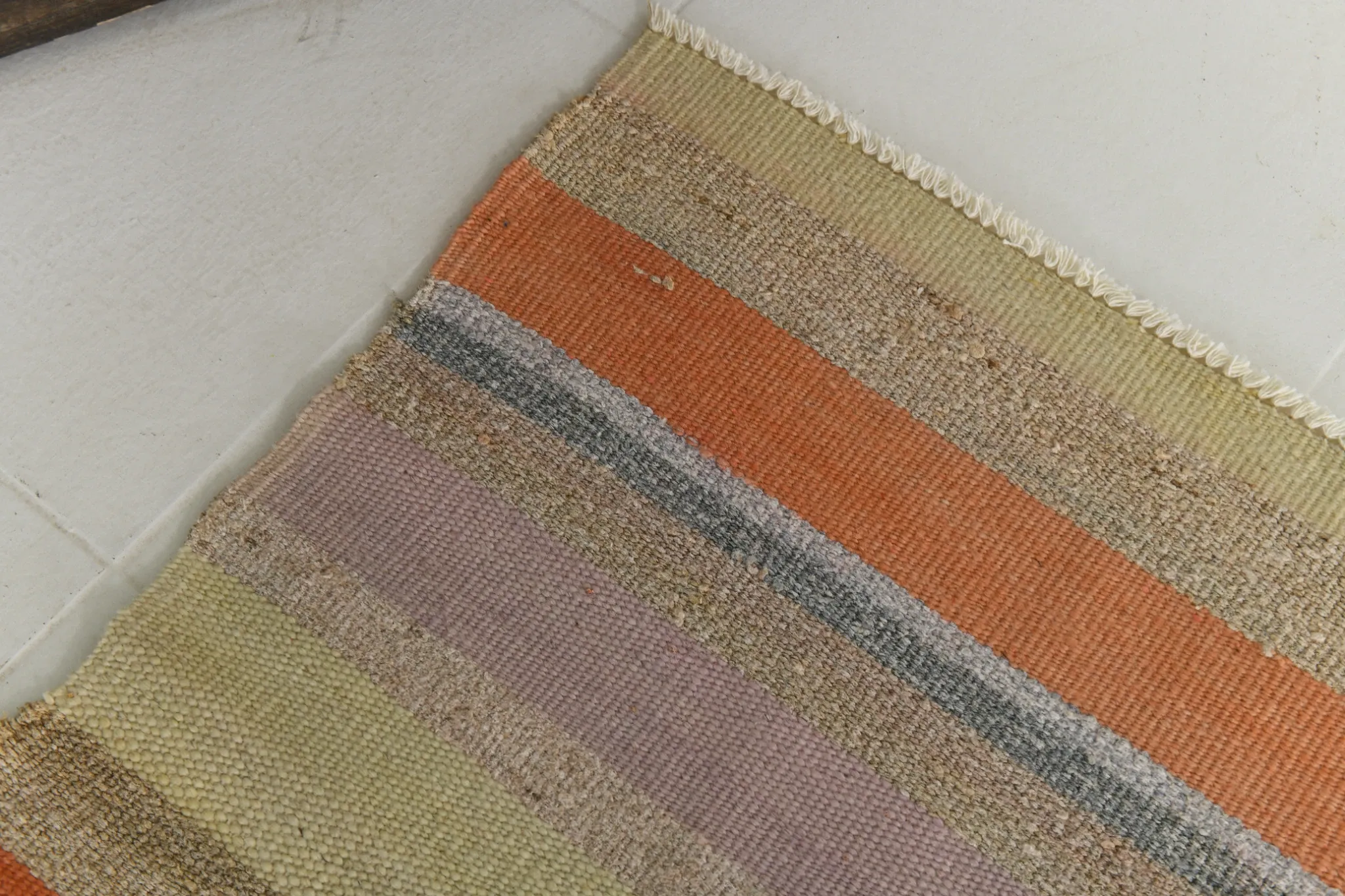 Salmon & Pink Mid Cenyury Modern Kilim Rug, Vintage Striped Boho Carpet