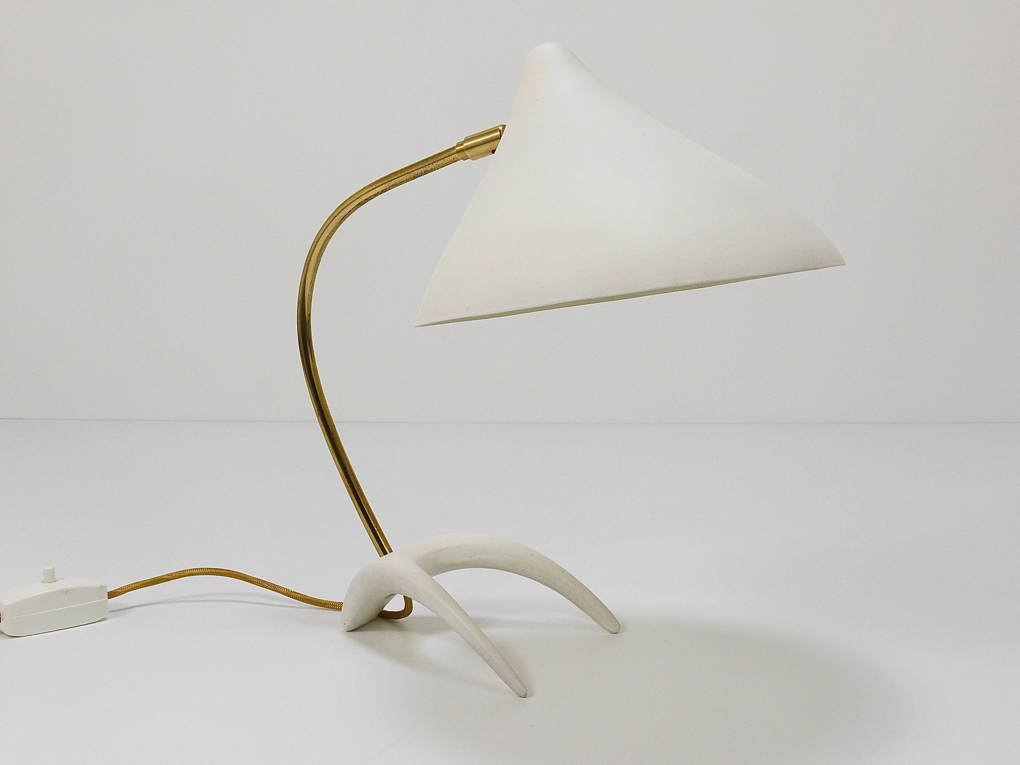 White brass desk or table lamp in the Louis Kalff style from the 1950s.