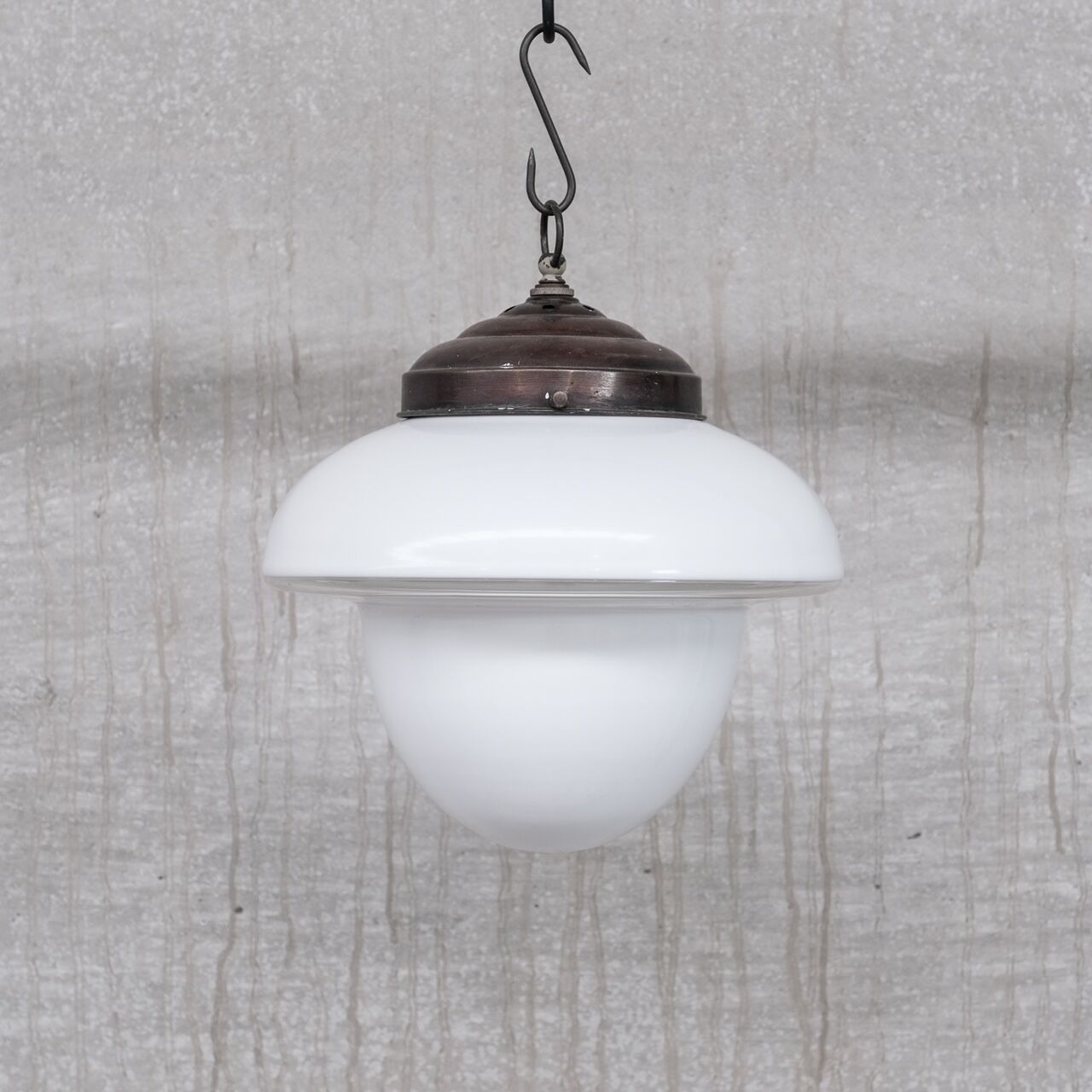 Mid-century french glass two tone opaline pendant light