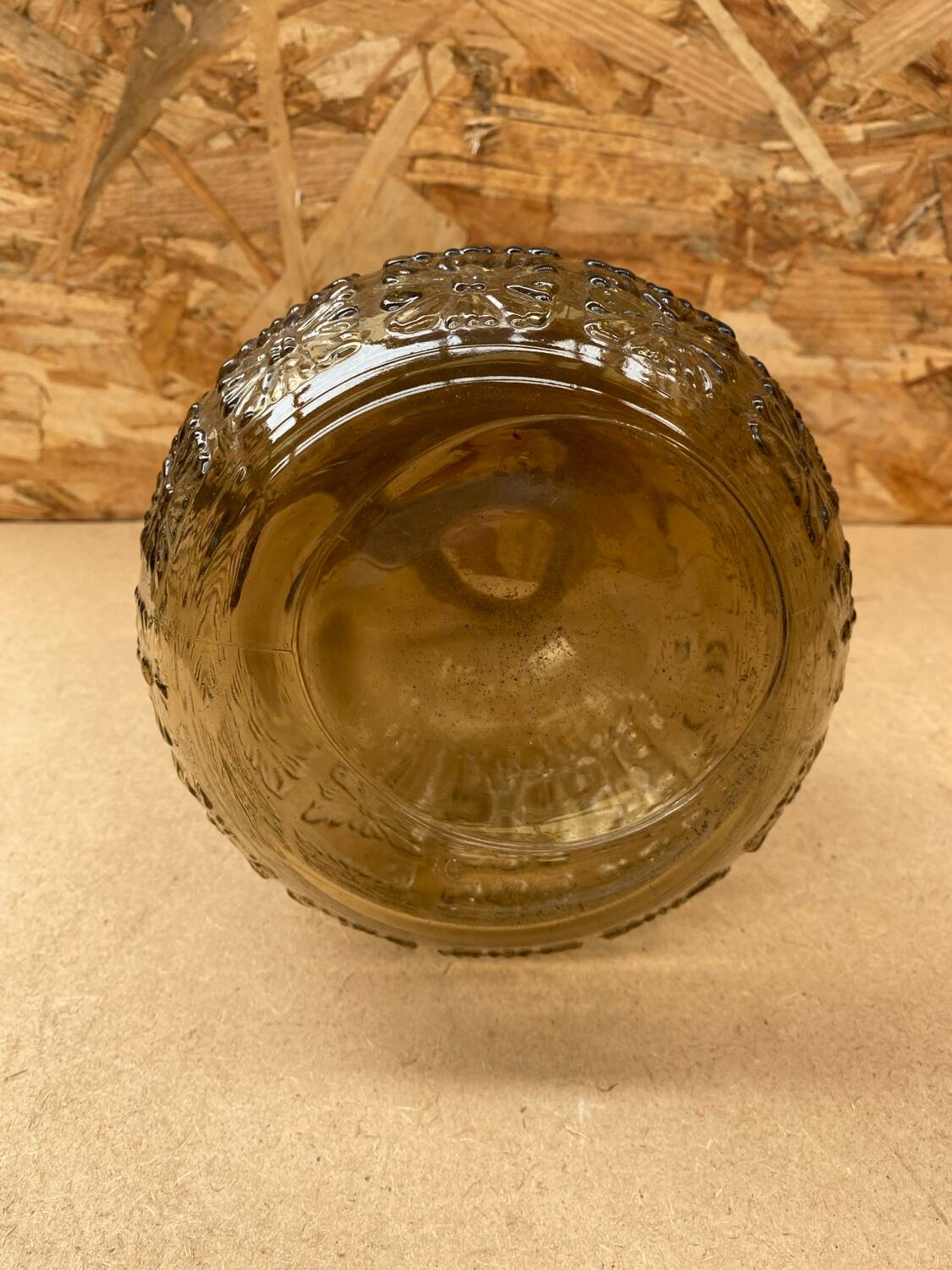 Antique Pitcher Carafe Molded Glass Smoked Grey Flower Decor Relief Vintage