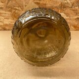 Antique Pitcher Carafe Molded Glass Smoked Grey Flower Decor Relief Vintage