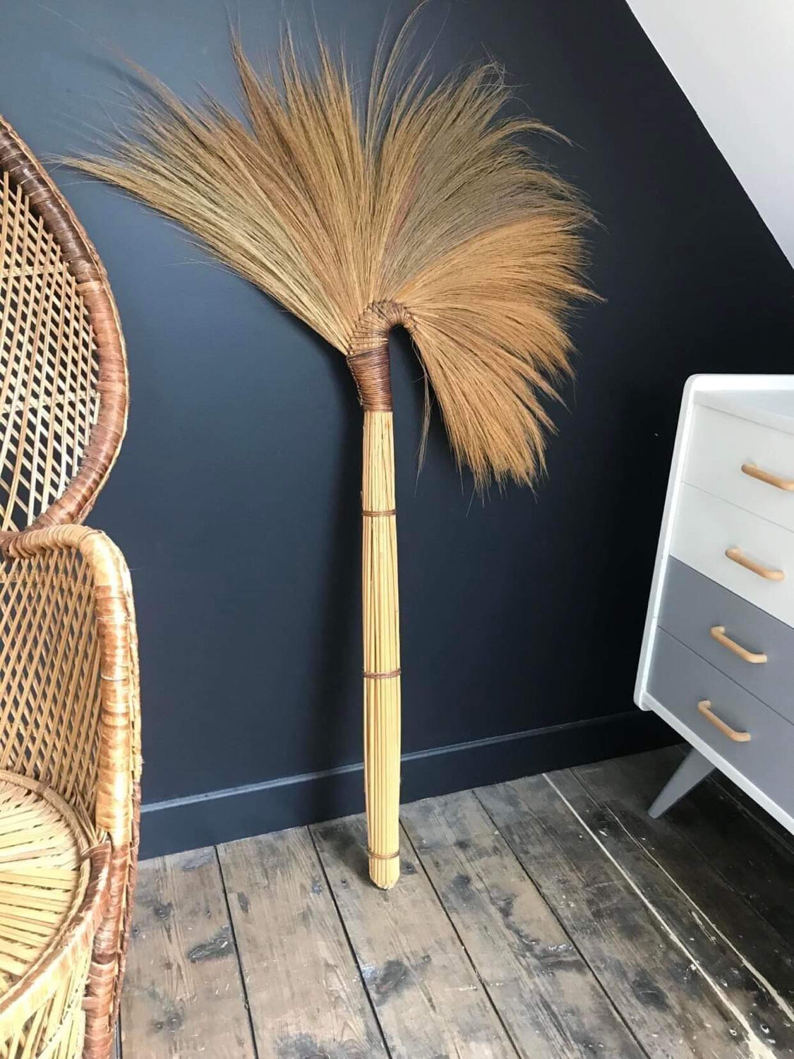 Grand chasse mouches colonial, balai, décoration rétro vintage