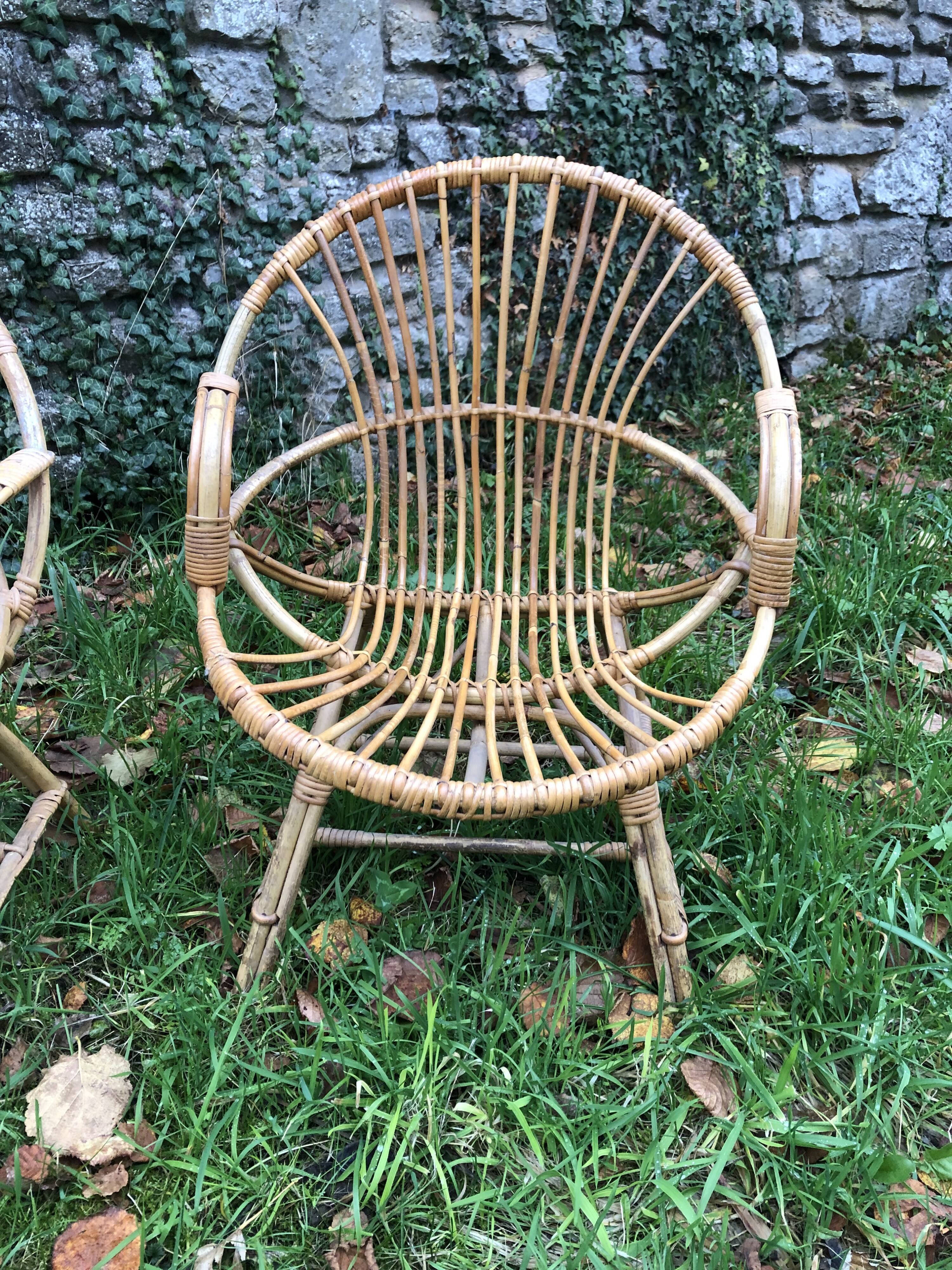 Bamboo rattan armchairs 60s