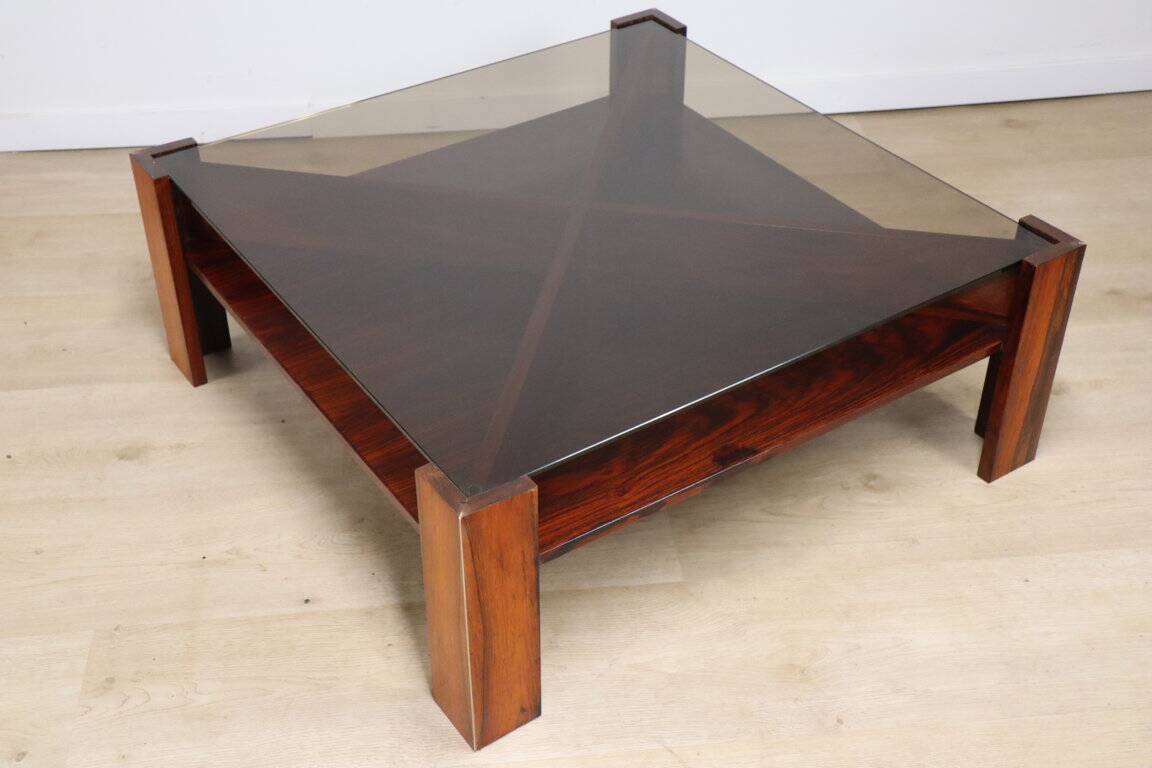 Scandinavian rosewood and glass coffee table Mobelintarsia - 1960