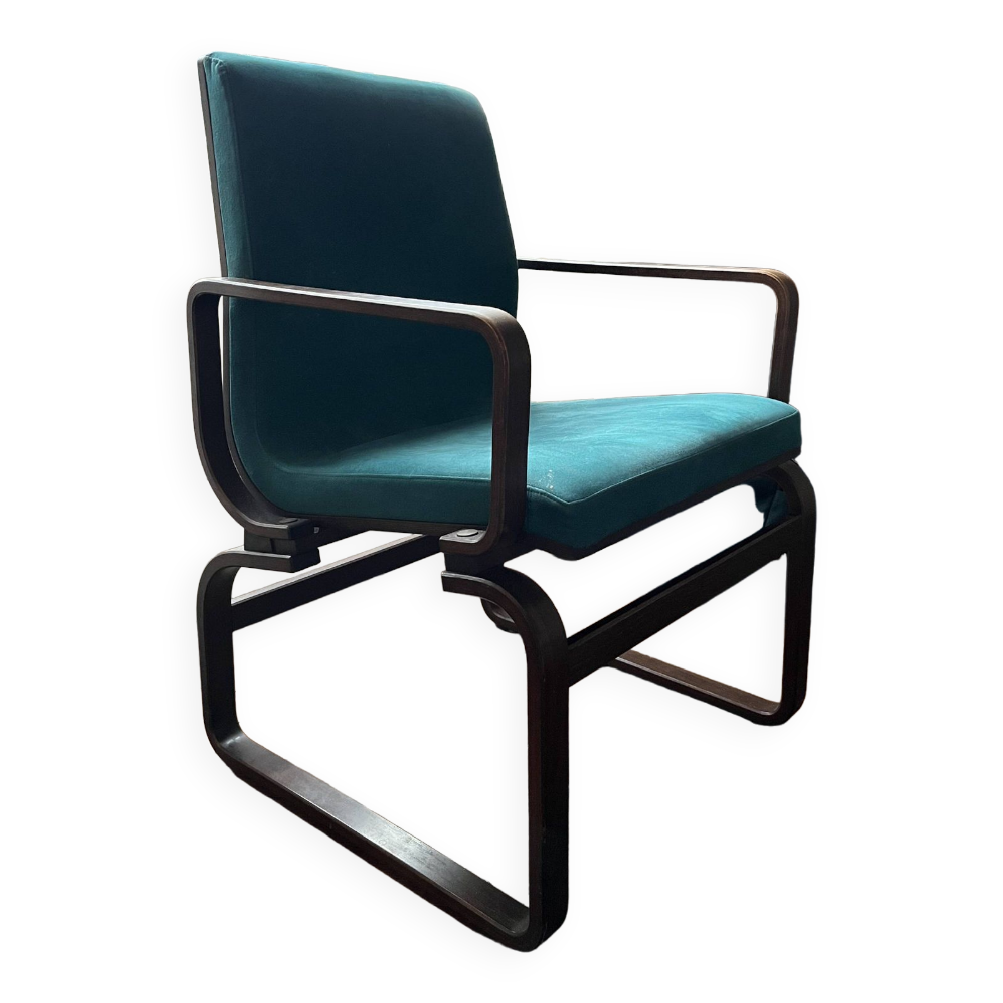 Fauteil scandinave bois courbé / suede turquoise