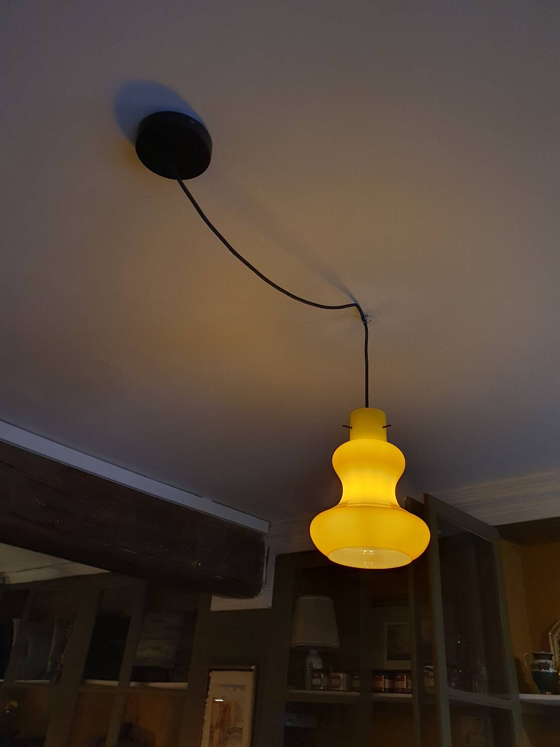 Yellow opaline pendant light 1960