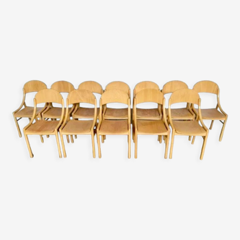 Lot série de 12 chaises bistrot Baumann en bois clair