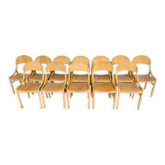 Lot série de 12 chaises bistrot Baumann en bois clair
