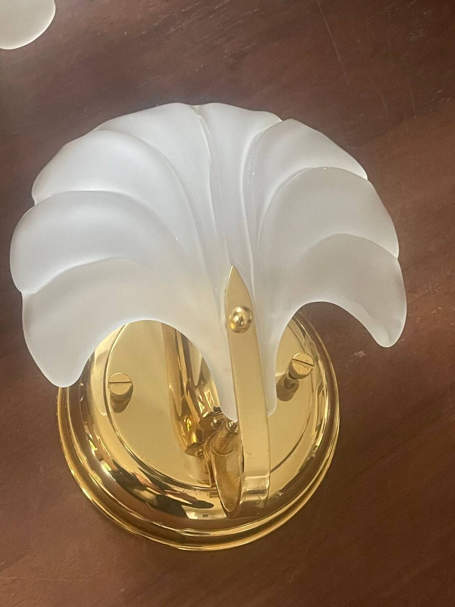 Pair of vintage polished glass shell sconces