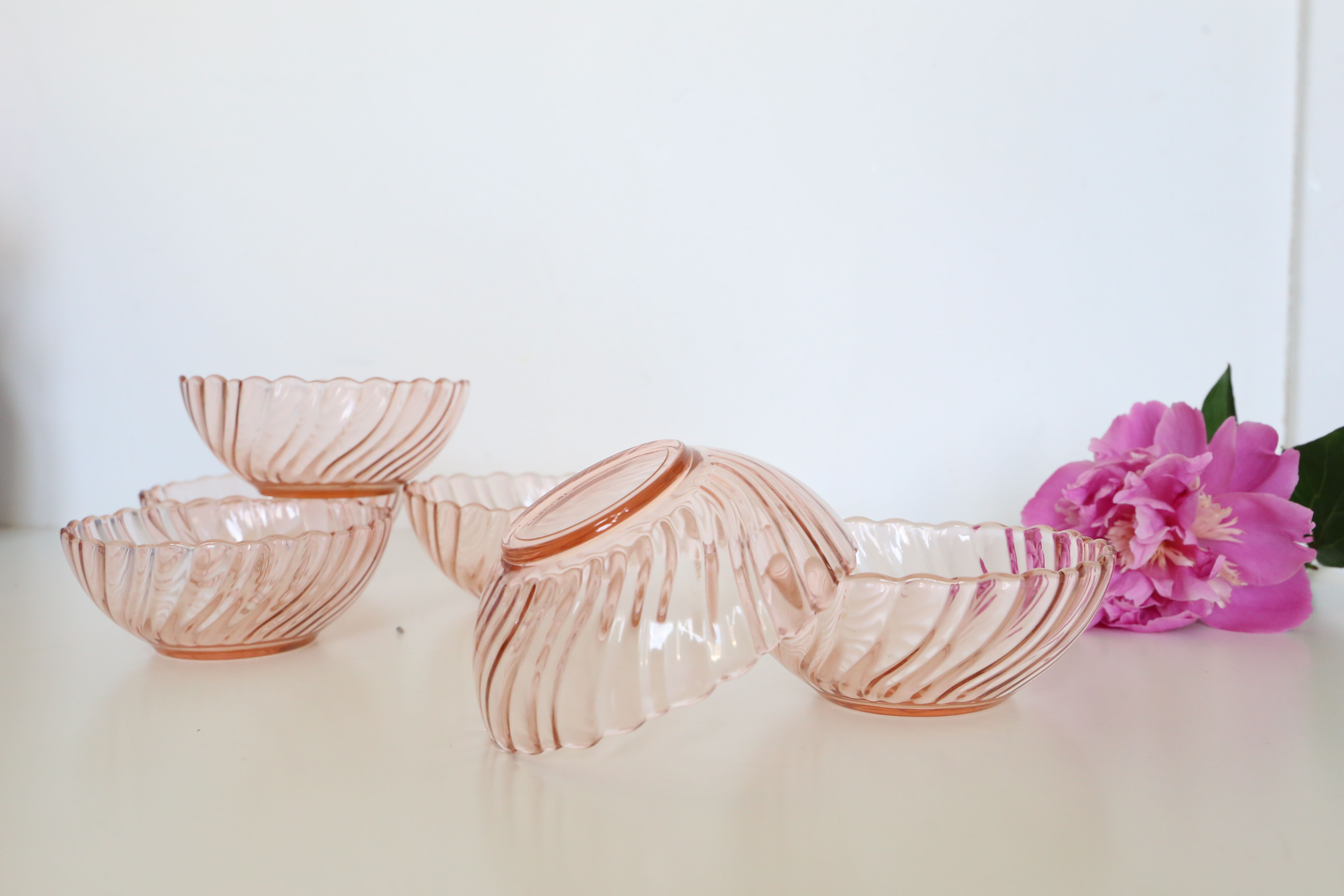 Rosaline pink glass bowls, arcoroc, lot of 6, vintage french, vintage