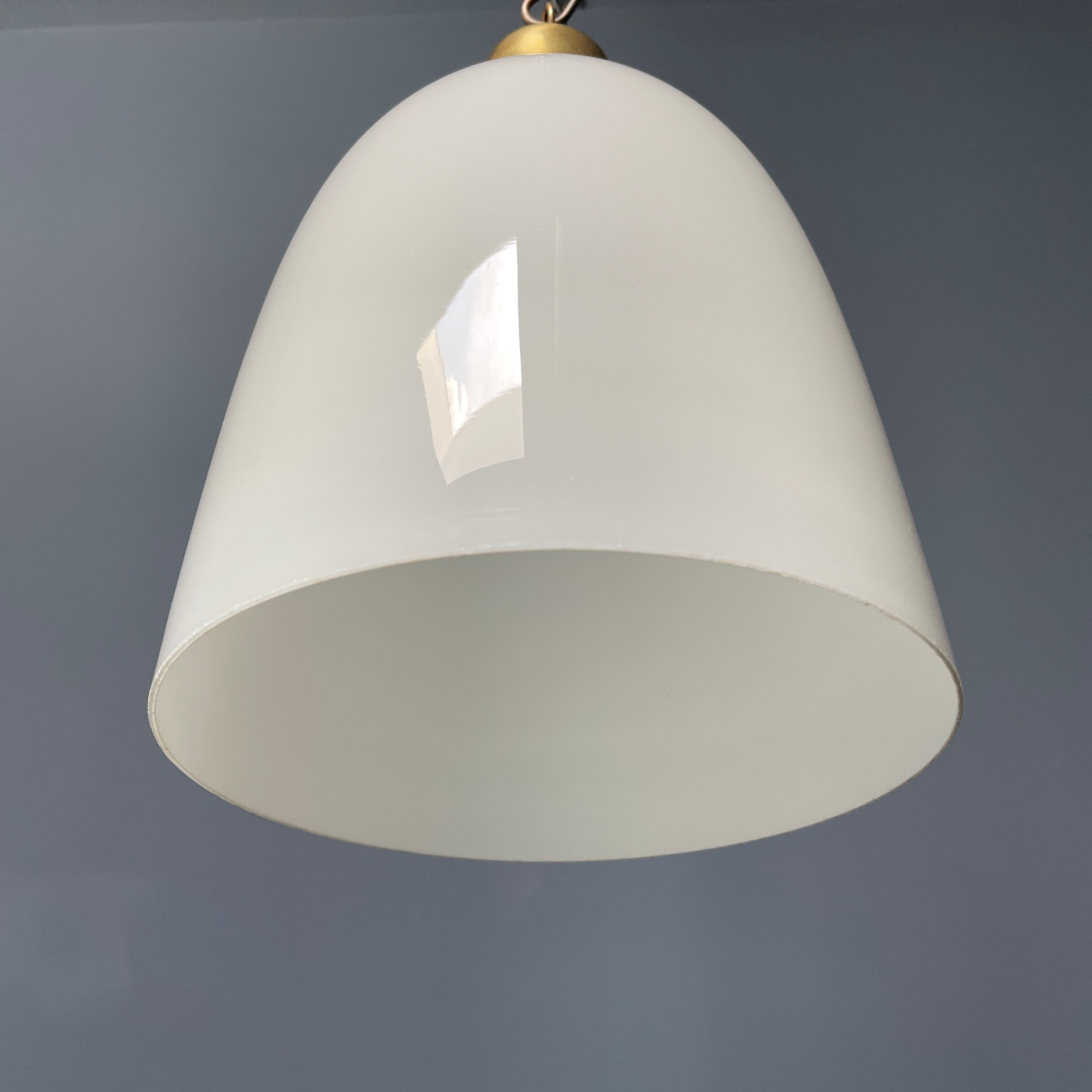 High opaline glass pendant lamp with brass fixture