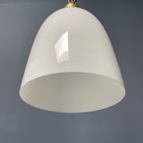 High opaline glass pendant lamp with brass fixture