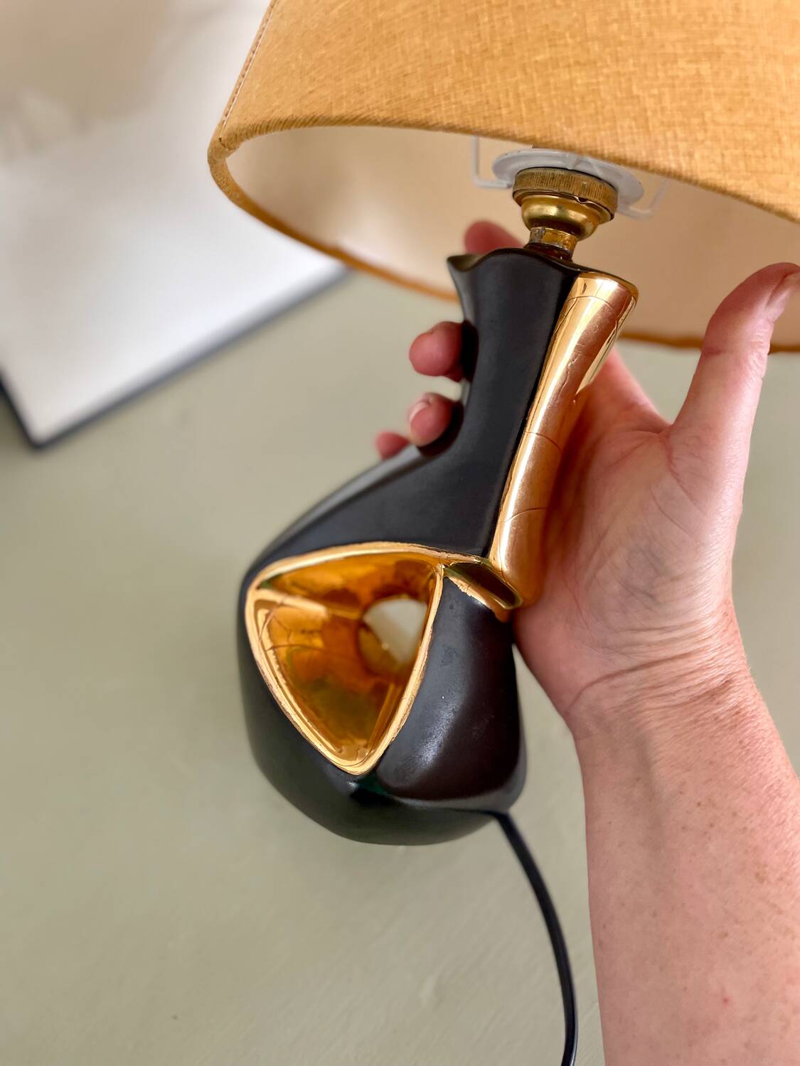 Vintage 50s black and gold ceramic lamp