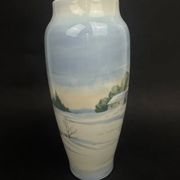 Copenhagen porcelain vase, hand-painted winter decoration, circa 1900-1920.