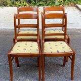 4 chaises en bois massif et tissu jaune fleurs Louis Philippe