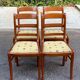 4 chaises en bois massif et tissu jaune fleurs Louis Philippe