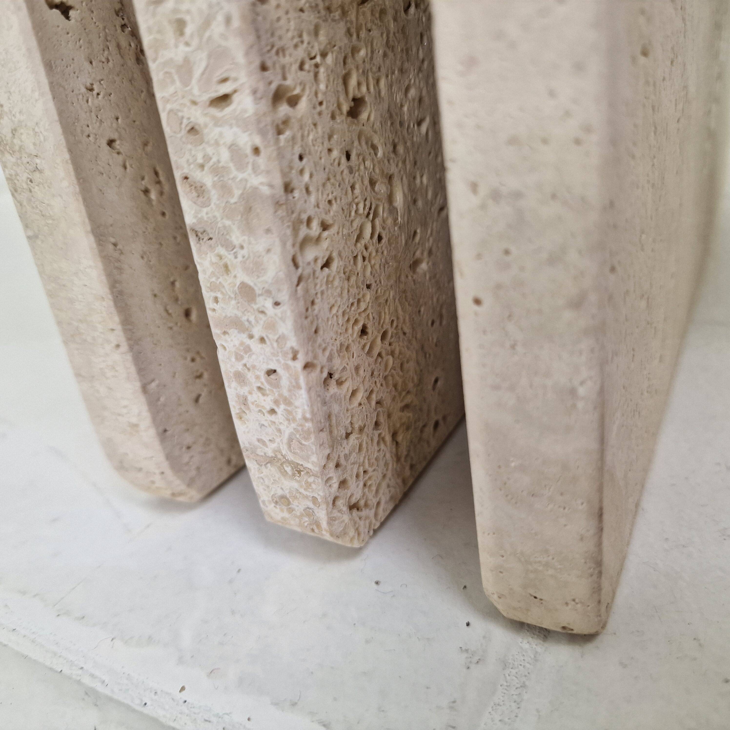 Italian 1980s Grooved Travertine Nesting Tables – Set of 3