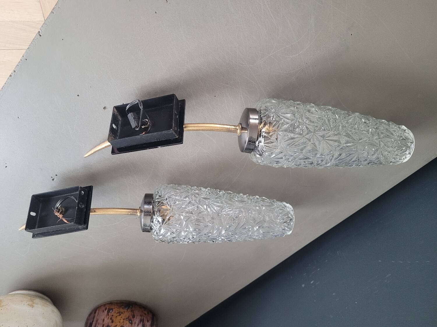 Pair of vintage molded glass wall sconces