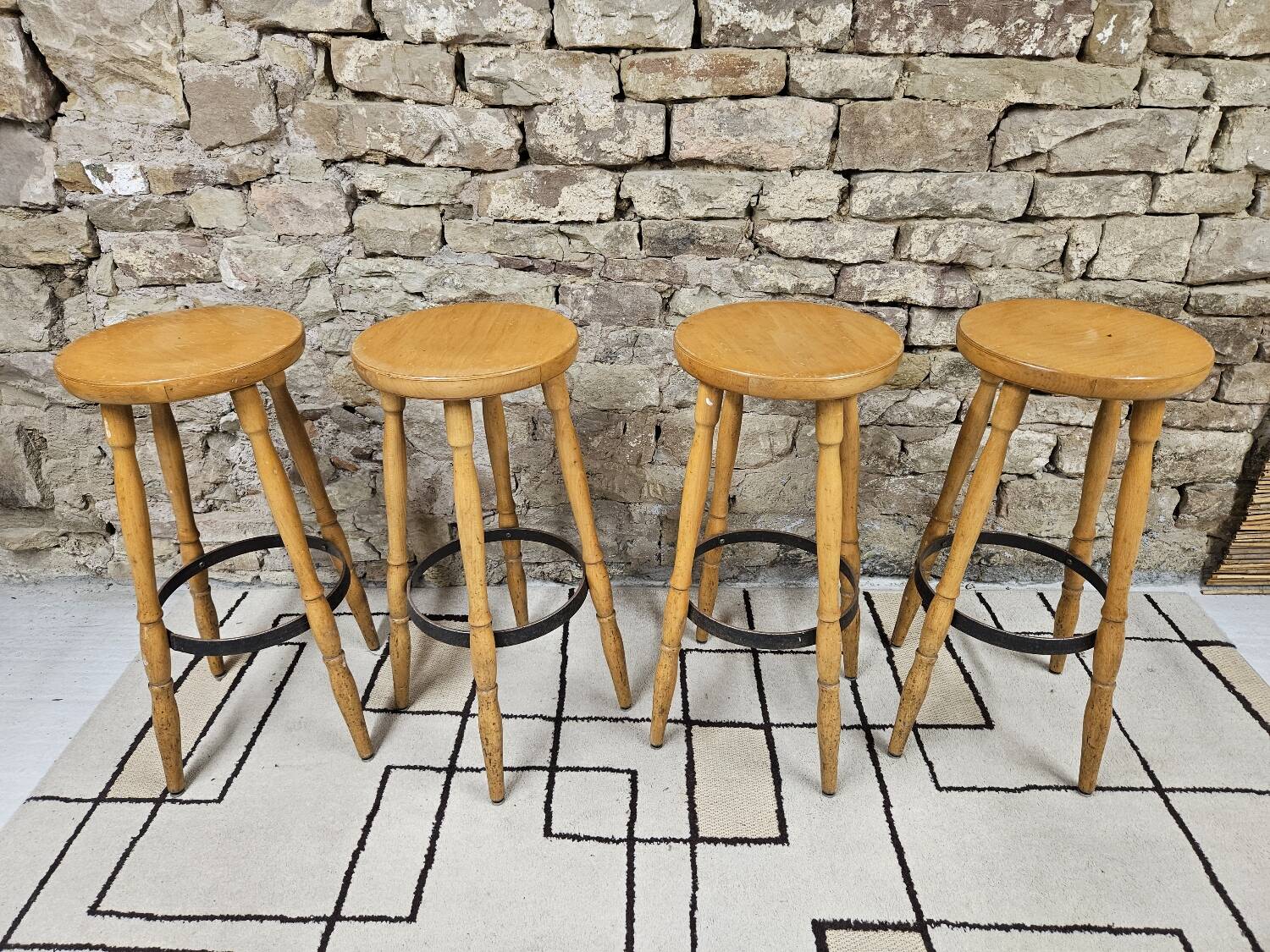 Lot de 4 tabourets de bar vintage 1970"