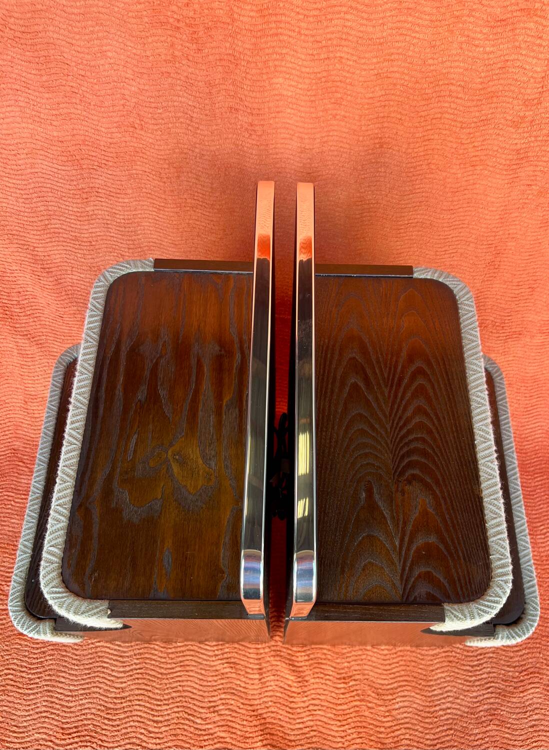 SET OF 2 VINTAGE 1970S NIGHTSTANDS/SOFA ENDS IN WOOD AND FABRIC