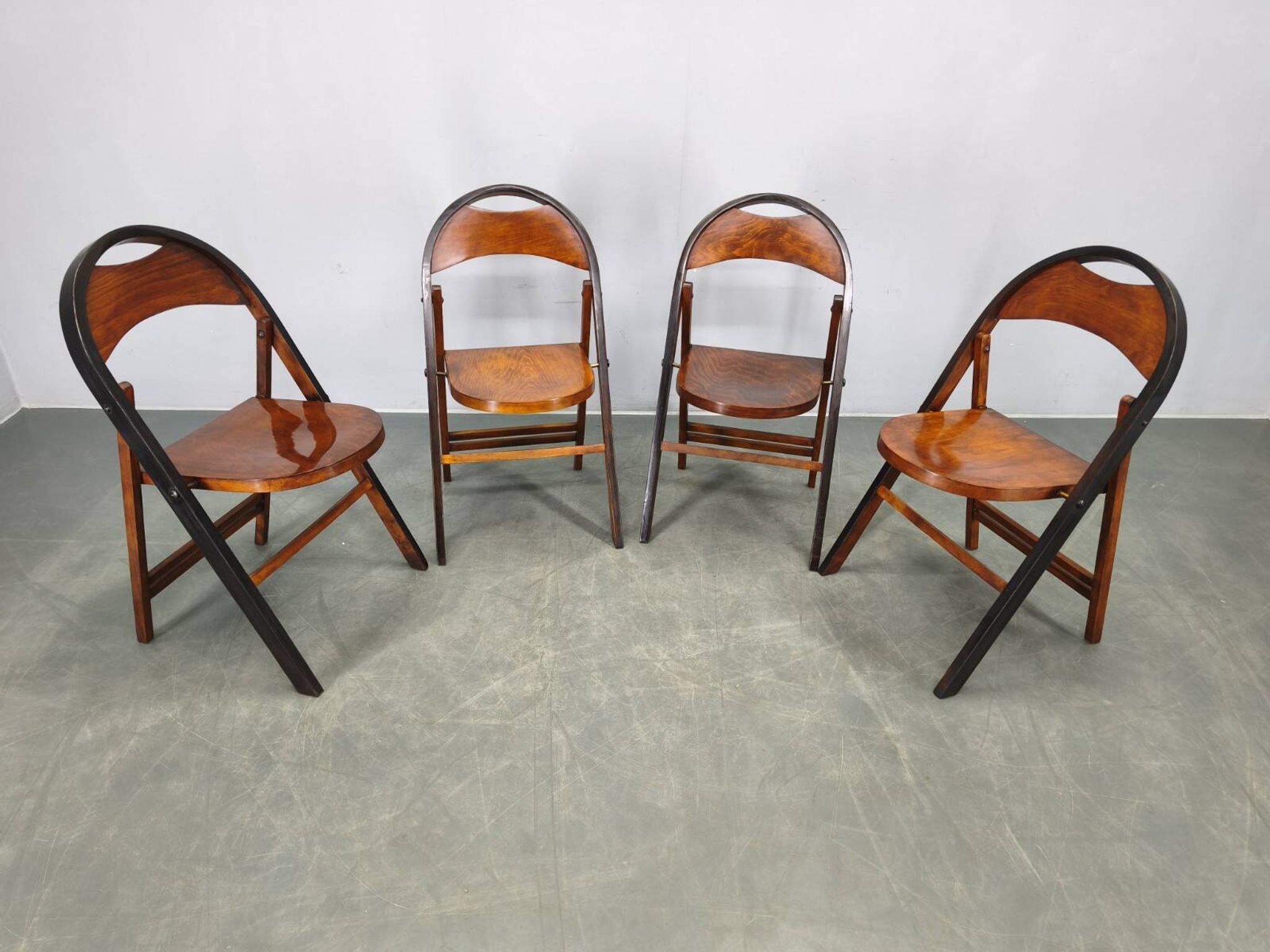 Set of Four Bauhaus Folding Chairs B751 by Ligna, Czechoslovakia 1930s