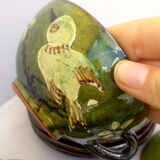 6 tea cups/green ceramic bird coffee