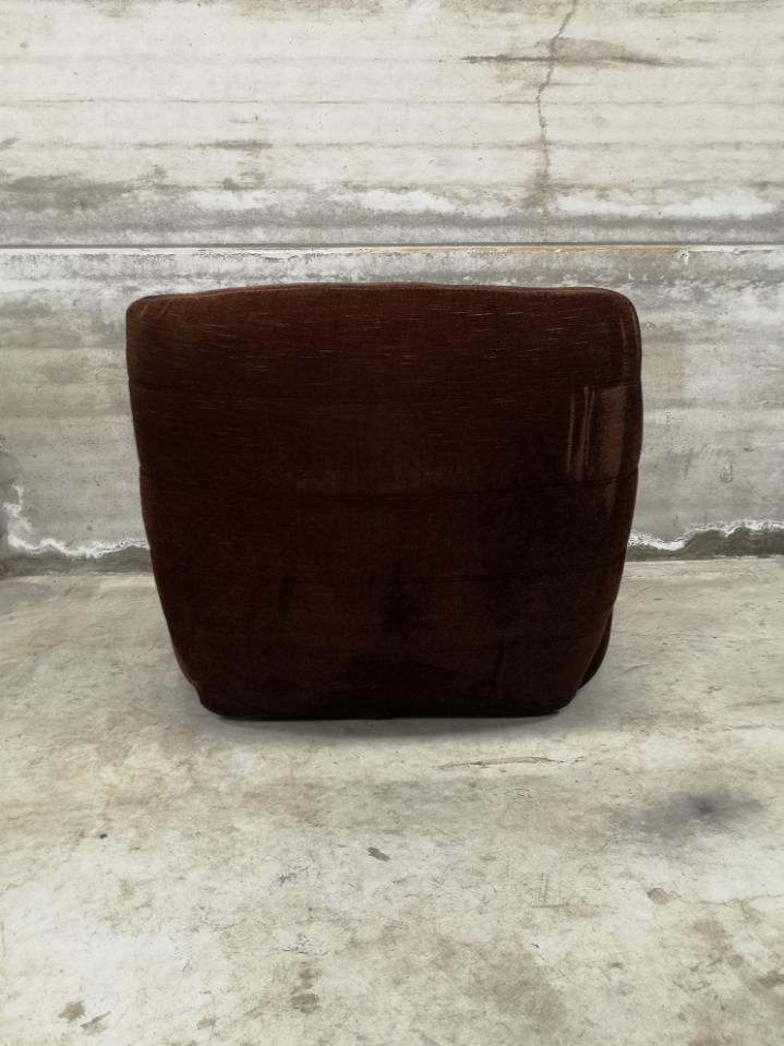 Vintage chocolate velvet armchair 1970 (roset line rock ducaroy)