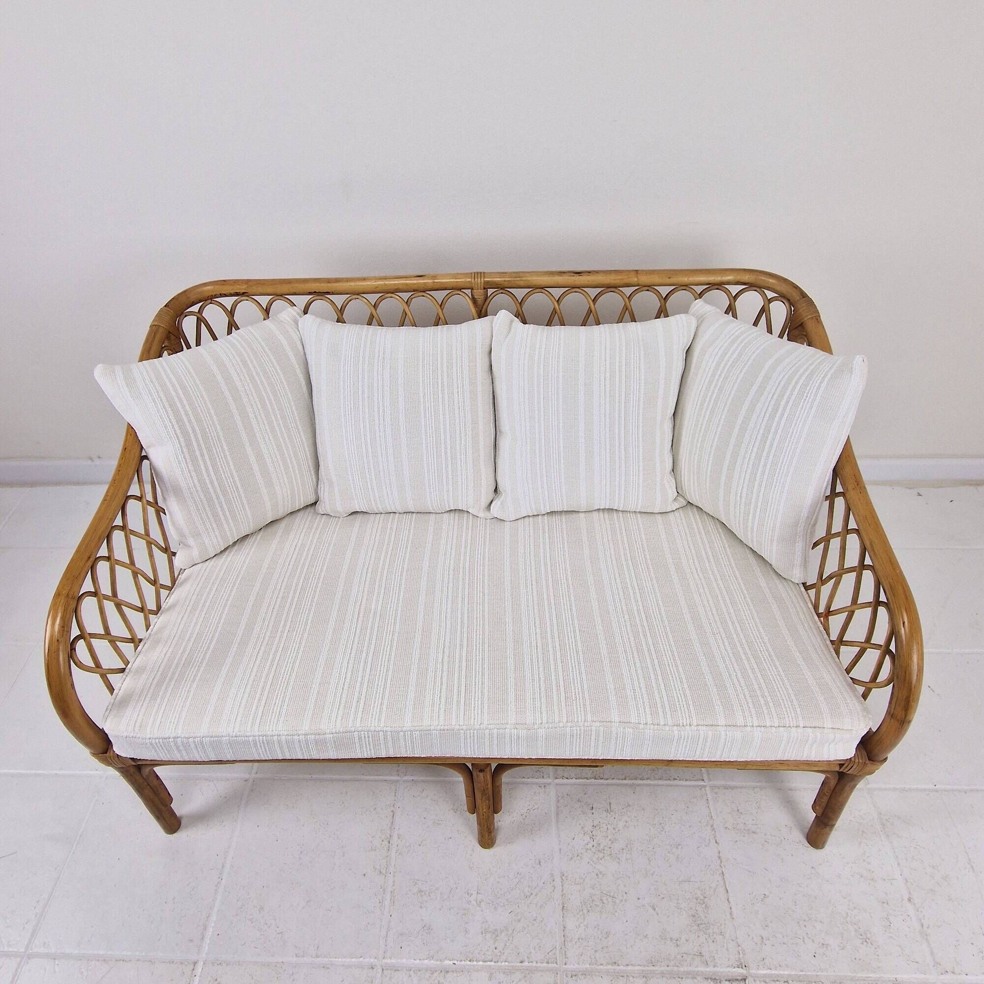 Mid-Century Italian Rattan & Bamboo Settee, ca. 1970