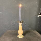 Old oak candle holder with bronze base
