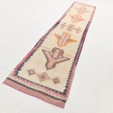 3x13 Salmon Orange & Cream Orientel Wool Runner Rug, 87x384 Cm
