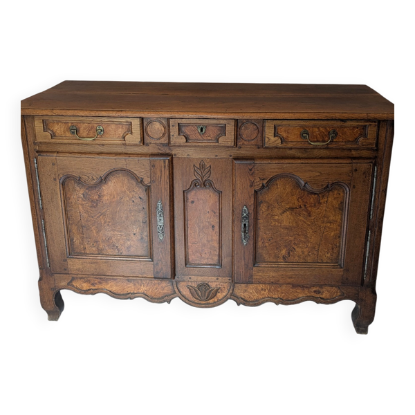 Buffet enfilade ancien style Louis XV en chêne et ronce – Époque XIXe / Déb