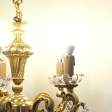 Solid bronze chandelier with crystal pendants and bobeches - Lucien GAU