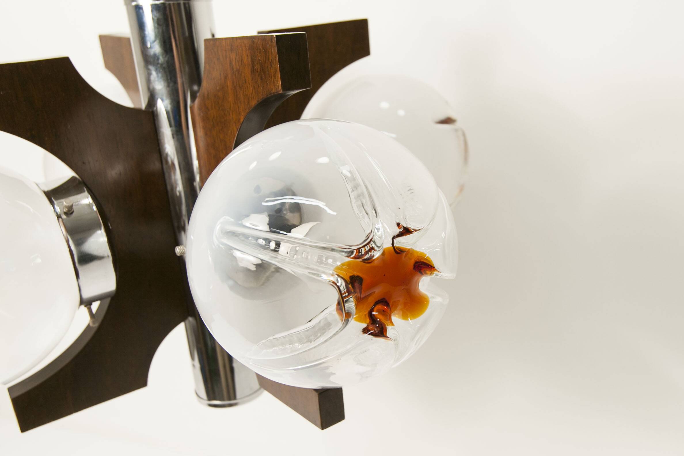 Mazzega Murano chandelier with 4 balls and teak, 1960