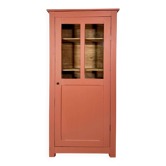 Antique glass-fronted terracotta cupboard