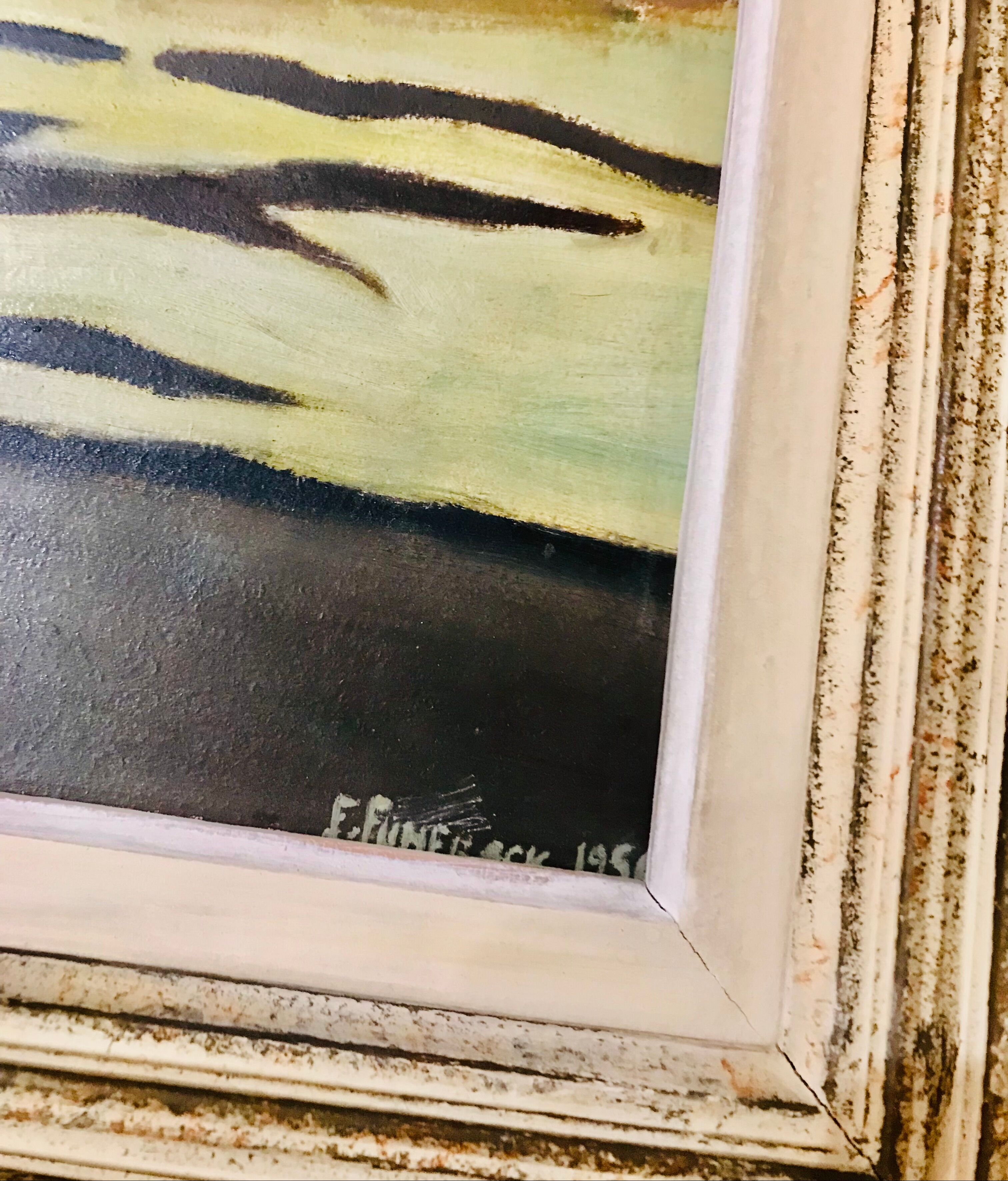 Landscape lake painting 50s
