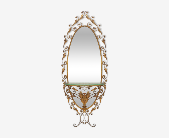 Elegant Mirror And Brass Console Table With Glass Top Selency Elegant Mirror And Brass Console Table, Elegant Console Table And Mirror