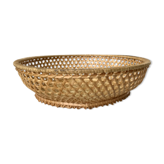 Wicker and rattan panière 70s