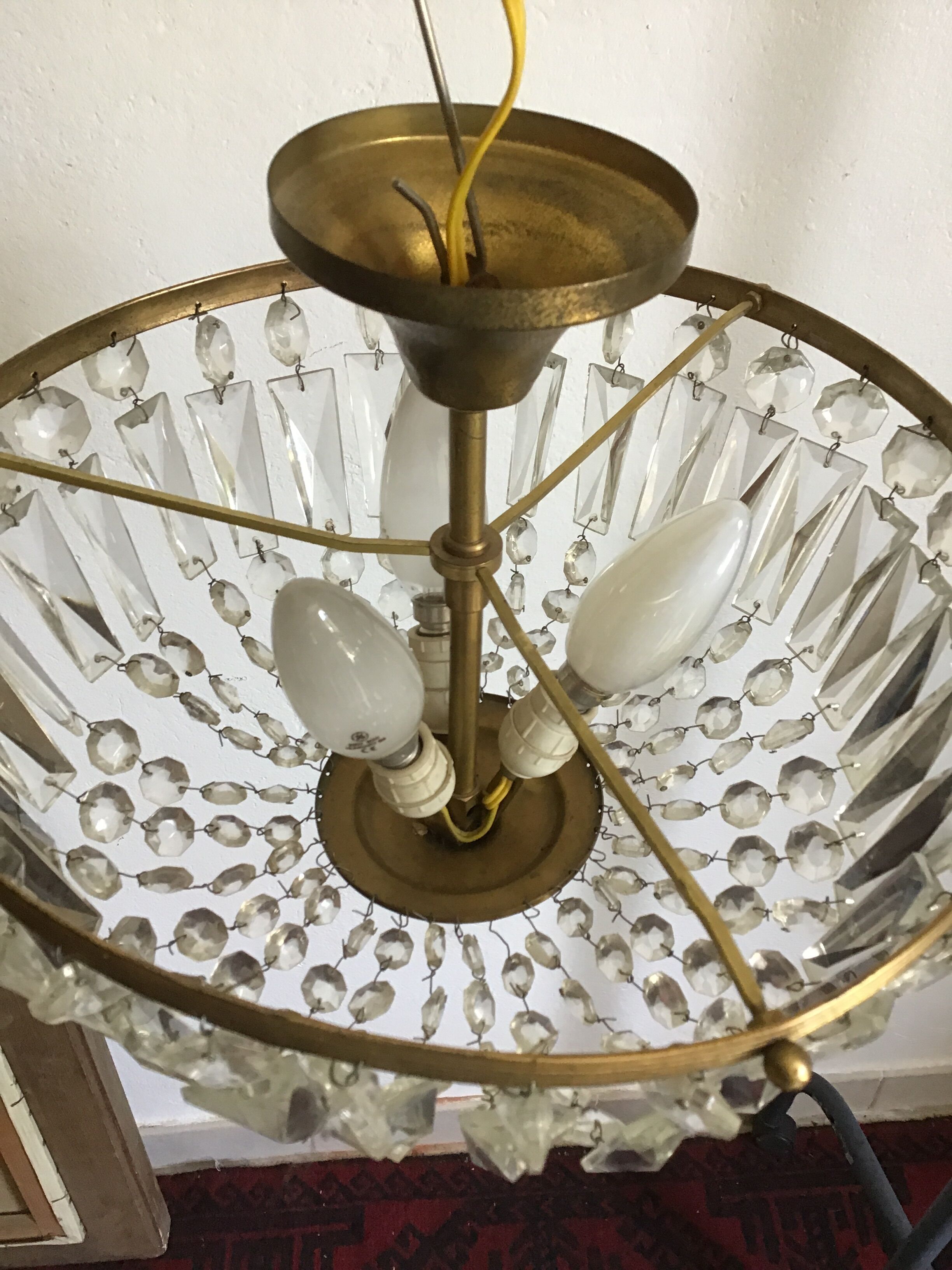 Crystal and brass basket chandelier