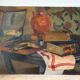 Still life, painter's table, oil on panel