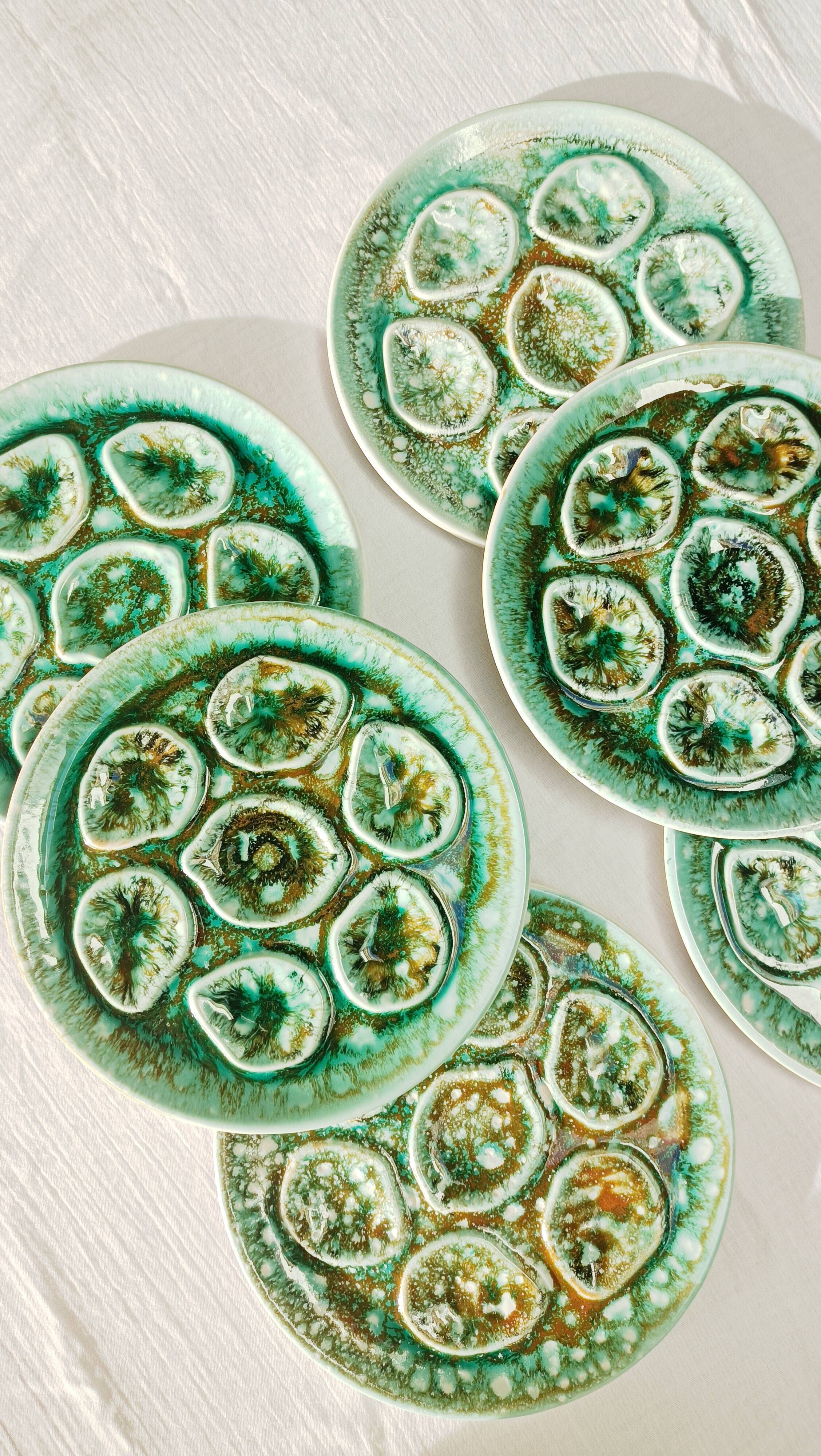 Set of 6 Niderviller oyster plates, moss décor
