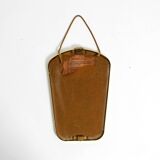 Beautiful small mid-century brass wall mirror with braided hanging strap