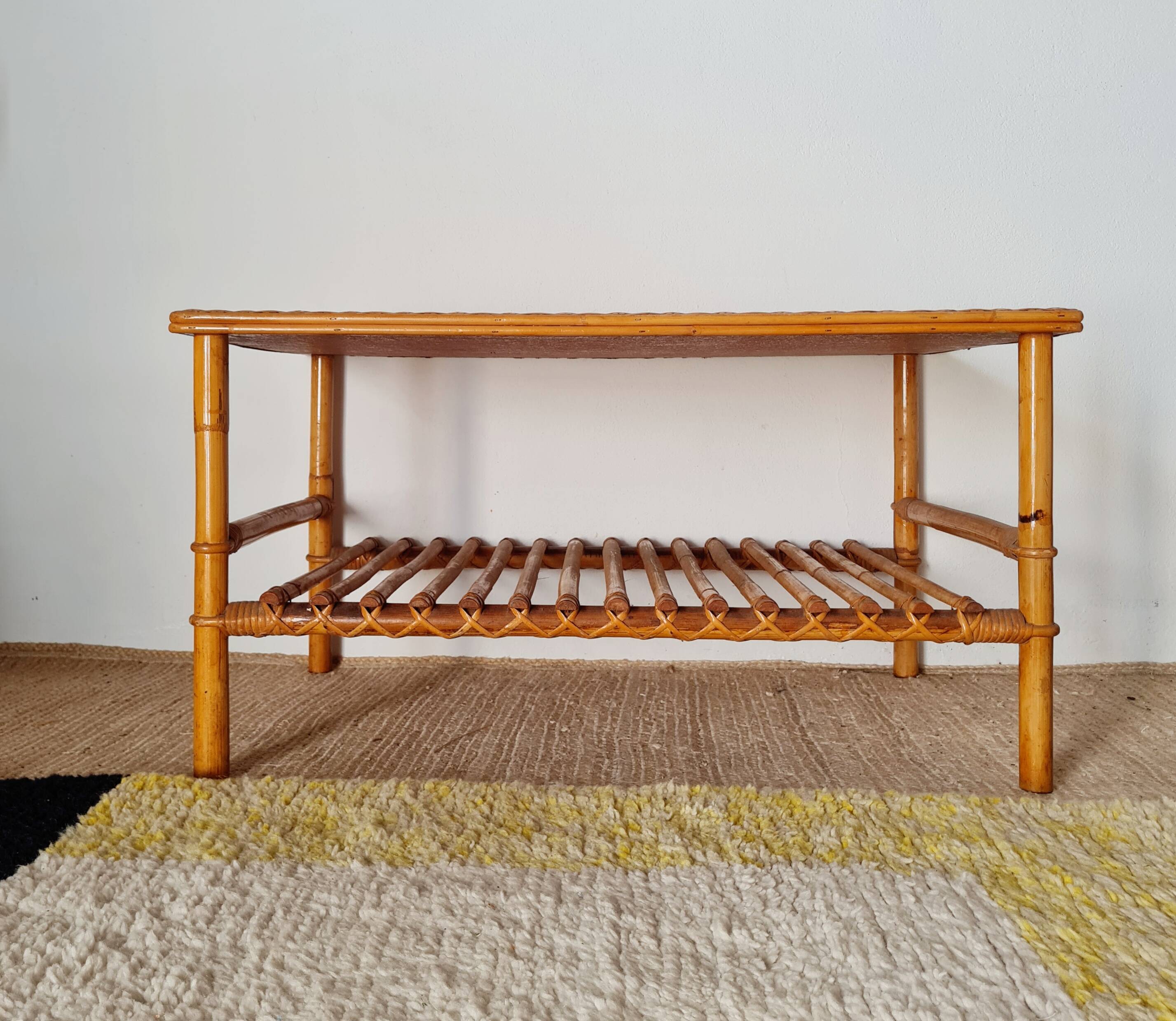 Antique coffee table in rattan and bamboo